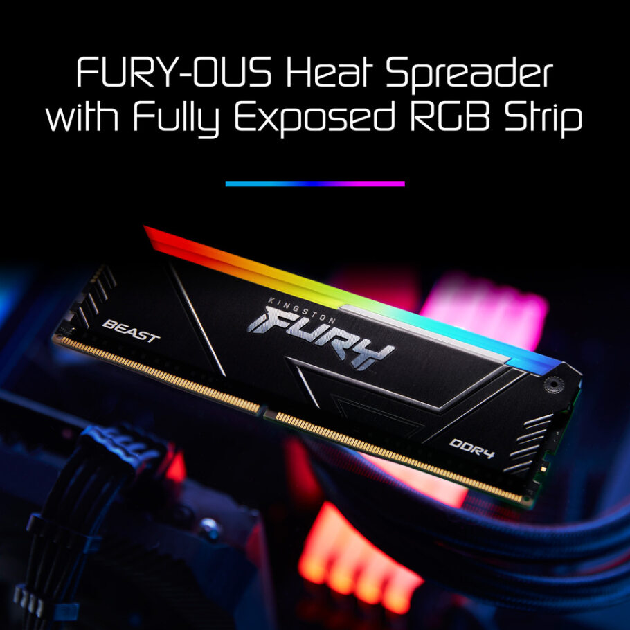 A large marketing image providing additional information about the product Kingston 16GB Kit (2X8GB) DDR4 Fury Beast RGB C16 3200Mhz - Black - Additional alt info not provided